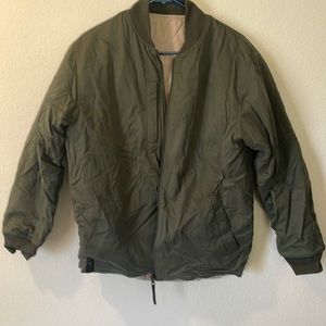 Bylt Basics Reversible Bomber Jacket Olive Green and Tan/Cream Color